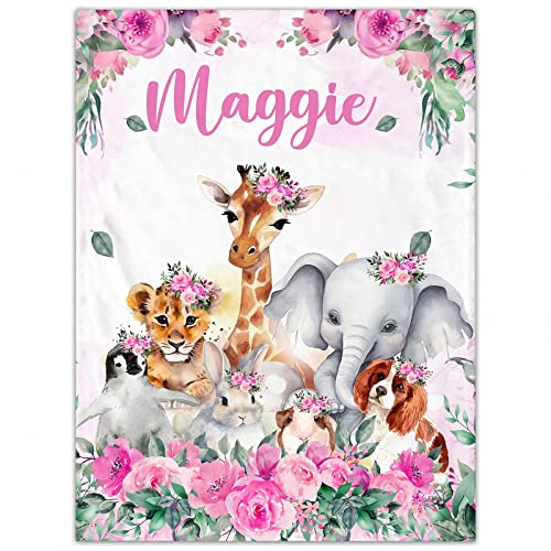 Personalisierte Babydecke mit Namen Kinderdecke Namensdecke Tier Elefant Panda Individuelle Baby Decke für Geburtstag, Geschenke von papasgix