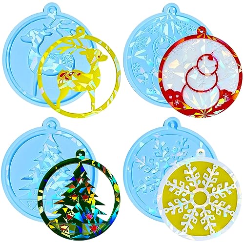 papasgix 4STK Resin Silikonform Weihnachten 3D Schneeflocke Epoxidharz Gießform Silikon Holografisch Effekt DIY Weihnachts-harzformen für Weihnachtskugeln Weihnachtsbaum Deko (Bunt Schnee) von papasgix