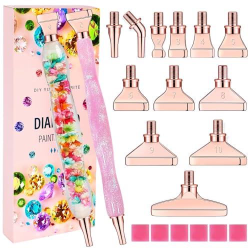 papasgix 5D Diamond Painting Zubehör Stift Kits, DIY Diamond Painting Pen Set Werkzeuge, Painting Tools Metal Drill Pen mit Metall Ersatz Stiftköpfen für Kunst Diamanten Malerei (21er Rosa, 1 Set) von papasgix