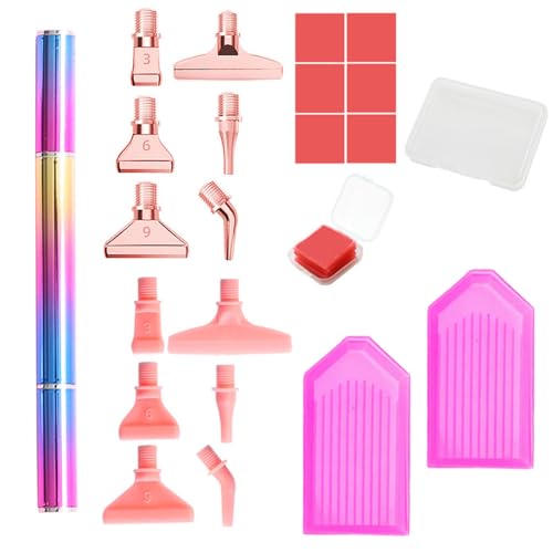 papasgix Diamond Painting Stift Zubehör, 5D Diamant Malerei Stift Werkzeug Set mit 5d Drill Pen Ersatzköpfe Diamond Painting Stifte Zum Befüllen für DIY Handwerk Nagelwerkzeug(21pcs Rose+Rosa) von papasgix