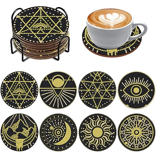 papasgix Diamond Painting Untersetzer mit Halter, DIY Diamond Painting Set Basteln Erwachsene, Mandala Diamant Art Glasuntersetzer für Tassen Gläser Vasen(8pcs Sternbildkarte) von papasgix