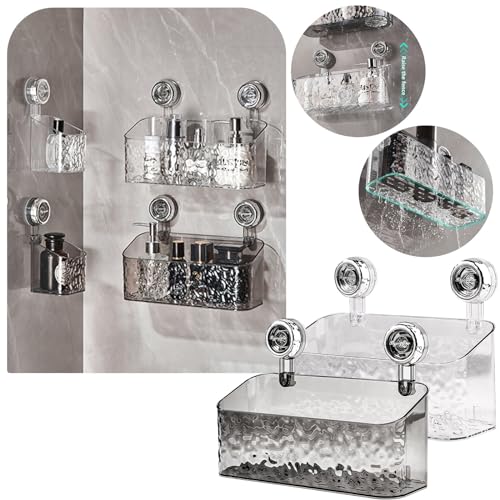 papasgix Leichtes luxuriöses Saugnapf-Regal mit Gletschermuster, Duschablage Ohne Bohren, Duschkorb mit Saugnapf, Abnehmbarer Duschregal Saugnapf-Dusch-Organizer für Badezimmer(Transparent-L，1PC) von papasgix