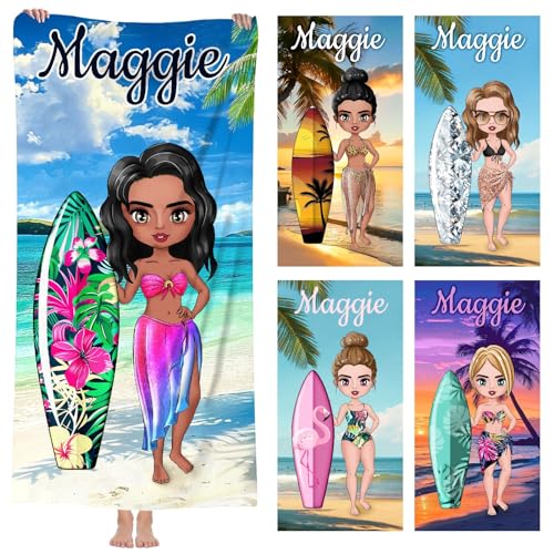 papasgix Personalisiert Strandtuch Microfaser Badetuch mit Namen Damen Herren, Dress-Up Beach Towel Schnelltrocknendes Handtuch Kinder Stranddecke für Reise Fitness(76x152cm Mikrofaser Bunt Damen) von papasgix