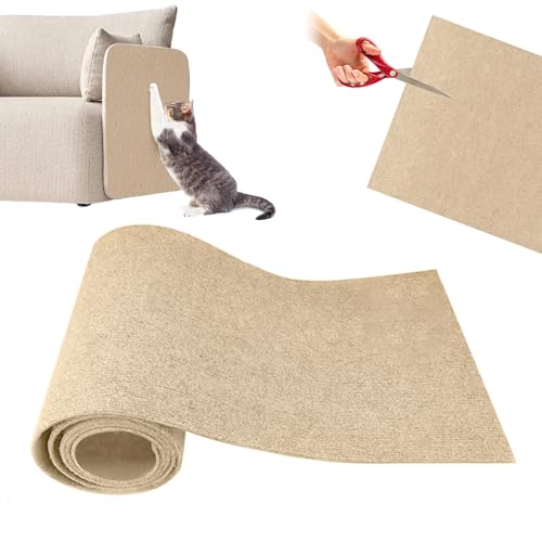 papasgix Selbstklebend Kratzmatte Katze Wand, DIY Katzen Kratzbrett Ecke Hund, Kratzschutz Sofa Katze Kratzteppich Katzenkratzmatte für Katzenständer Holzgriff Katzenturm(Khaki，40x200cm) von papasgix