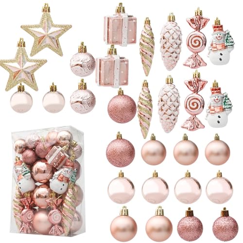 papasgix Weihnachtskugeln Kunststoff Glänzend Christbaumkugel Weihnachtsbaumkugel Weihnachtskugel Christbaumkugeln Set mit Aufhängen Weihnachtsbaumkugeln Weihnachtsdeko(29pcs C Rose) von papasgix