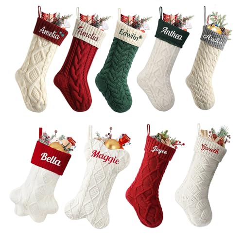 papasgix Weihnachtsstrumpf Personalisiert mit Name Nikolausstrumpf 46cm große gestrickte Weihnachtssocken Icon Christmas Stockings Weihnachtskarte Haken Weihnachtsdeko (2PCS Bunt Multi-Style) von papasgix