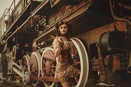 BILD TAPETE PAPERMOON, Steampunk Frau vor Zug,VLIES Fototapete, Digitaldruck, ink. KLEISTER, verschiedene Größen von papermoon