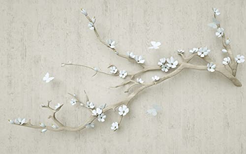 BILD TAPETE PAPERMOON, Blumen mit Schmetterlingen weiß,VLIES Fototapete, Digitaldruck, ink. KLEISTER, verschiedene Größen von papermoon