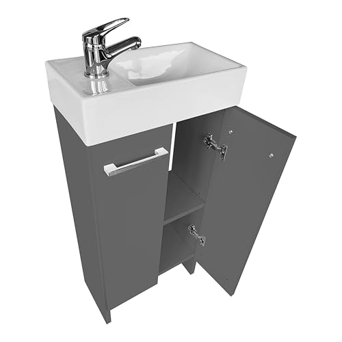 paplinskimoebel - Waschbecken mit Unterschrank 40cm Breit Malibu, Badezimmerschrank klein, Waschtisch mit Unterschrank, Badezimmermöbel für Gäste WC, Waschbeckenunterschrank Grau von paplinskimoebel