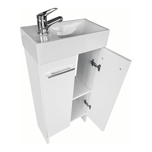 paplinskimoebel - Waschbecken mit Unterschrank 40cm Breit Malibu, Badezimmerschrank klein, Waschtisch mit Unterschrank, Badezimmermöbel für Gäste WC, Waschbeckenunterschrank Weiss von paplinskimoebel