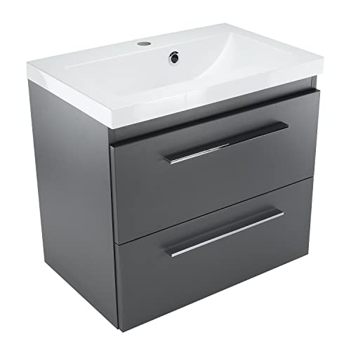 paplinskimoebel - Mineralguss Waschbecken mit Unterschrank 60 cm Breit Sicily Sink, Waschbeckenunterschrank mit Schubladen, Badezimmerschrank Hängend - Graphit mit Wachbecken von paplinskimoebel