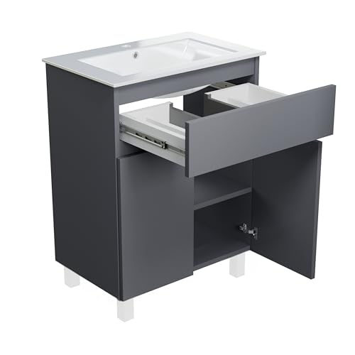 Waschbecken mit Unterschrank 60 cm Breit Ariza Sink, Waschbeckenunterschrank Hängend oder Stehend, Waschtisch mit Unterschrank für Badezimmer, Waschbeckenunterschrank Grau Matt von paplinskimoebel