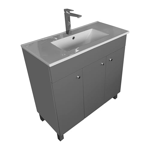 paplinskimoebel Waschbecken mit Unterschrank 80 cm Breit | Badezimmerschrank IGA Sink | Badmöbel Set für Badezimmer & Gäste-WC | Waschtisch mit Unterschrank Stehend | Waschbeckenunterschrank Grau von paplinskimoebel