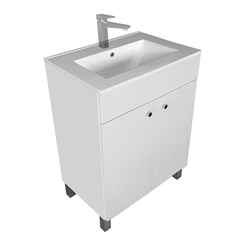 paplinskimoebel Waschbecken mit Unterschrank 60 cm Breit | Badezimmerschrank IGA Sink | Badmöbel Set für Badezimmer & Gäste-WC | Waschtisch mit Unterschrank Stehend | Waschbeckenunterschrank Weiß von paplinskimoebel