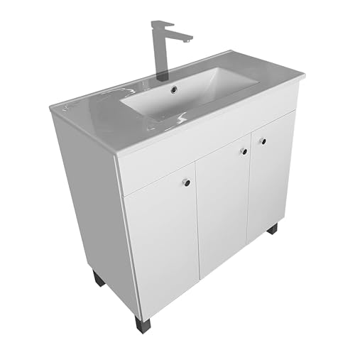 paplinskimoebel Waschbecken mit Unterschrank 80 cm Breit | Badezimmerschrank IGA Sink | Badmöbel Set für Badezimmer & Gäste-WC | Waschtisch mit Unterschrank Stehend | Waschbeckenunterschrank Weiß von paplinskimoebel