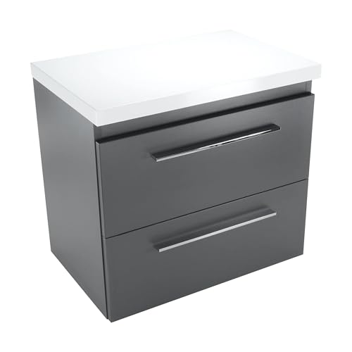 paplinskimoebel Waschbeckenunterschrank mit Schubladen 60 cm Breite Sicily Top, ohne Waschtisch, Badezimmer Unterschrank ohne Waschbecken, Badezimmerschrank Unter Waschbecken, Badunterschrank Graphit von paplinskimoebel