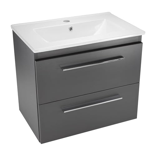 paplinskimoebel - Waschbecken mit Unterschrank 50 cm Breit Sicily Sink, Waschbeckenunterschrank mit Schubladen, Badezimmerschrank Hängend - Waschbeckenunterschrank Graphit Matt mit Wachbecken von paplinskimoebel