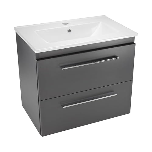 paplinskimoebel - Waschbecken mit Unterschrank 60 cm Breit Sicily Sink, Waschbeckenunterschrank mit Schubladen, Badezimmerschrank Hängend - Waschbeckenunterschrank Graphit Matt mit Wachbecken von paplinskimoebel