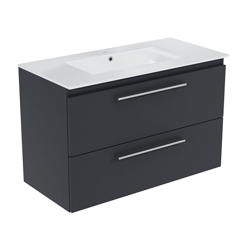 paplinskimoebel - Waschbecken mit Unterschrank 80 cm Breit Sicily Sink, Waschbeckenunterschrank mit Schubladen, Badezimmerschrank Hängend - Waschbeckenunterschrank Graphit Matt mit Wachbecken von paplinskimoebel