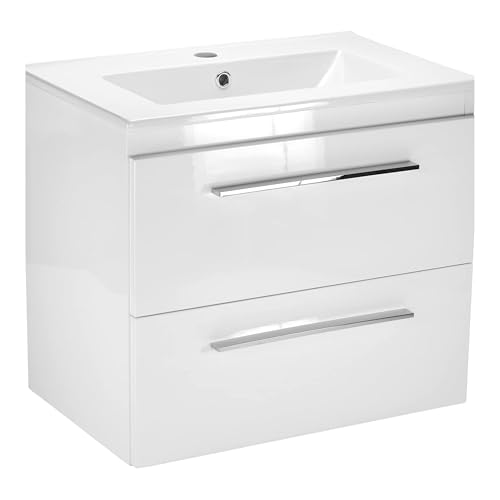 paplinskimoebel - Waschbecken mit Unterschrank 50 cm Breit Sicily Sink, Waschbeckenunterschrank mit Schubladen, Badezimmerschrank Hängend - Waschbeckenunterschrank Weiß Hochglanz mit Wachbecken von paplinskimoebel