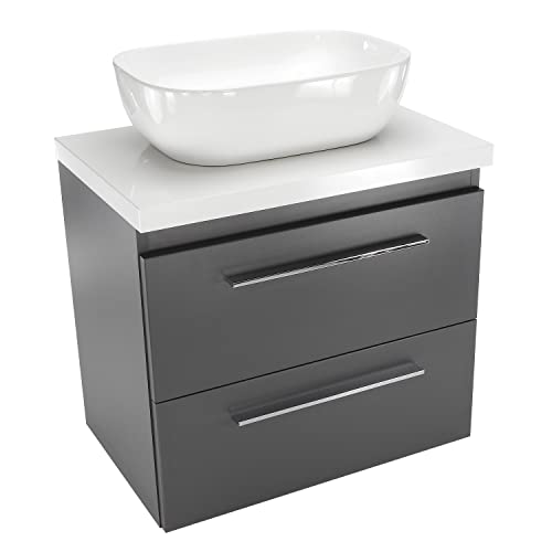 paplinskimoebel - Waschbecken mit Unterschrank 50 cm Breit Sicily Sink, Waschbeckenunterschrank mit Schubladen, Badezimmerschrank Hängend - Graphit mit Aufsatzwaschbecken von paplinskimoebel