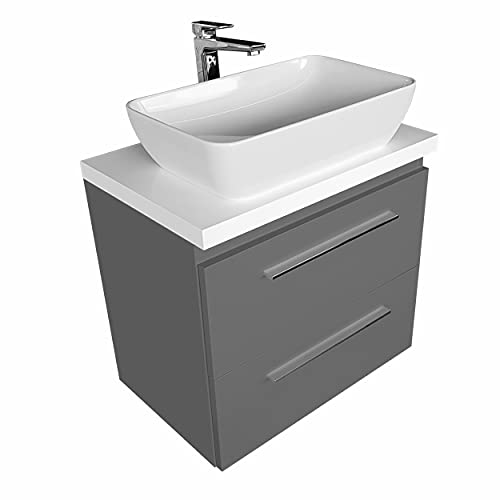 paplinskimoebel - Waschbecken mit Unterschrank 80 cm Breit Sicily Sink, Waschbeckenunterschrank mit Schubladen, Badezimmerschrank Hängend - Graphit mit Aufsatzwaschbecken von paplinskimoebel