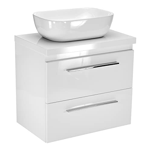paplinskimoebel - Waschbecken mit Unterschrank 50 cm Breit Sicily Sink, Waschbeckenunterschrank mit Schubladen, Badezimmerschrank Hängend - Weiß mit Aufsatzwaschbecken von paplinskimoebel