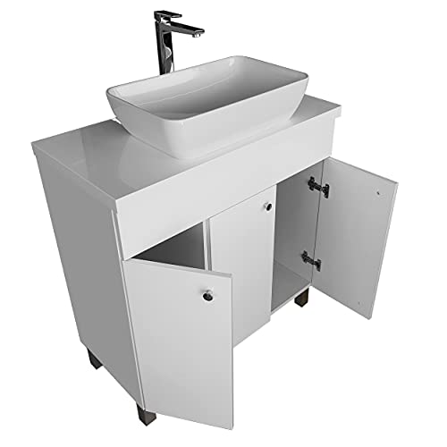 paplinskimoebel Aufsatzwaschbecken Kleo mit Waschtischunterschrank IGA mit Weiß Waschtischplatte, Stehend, Badmöbel Set (Weiß, 80 cm) von paplinskimoebel