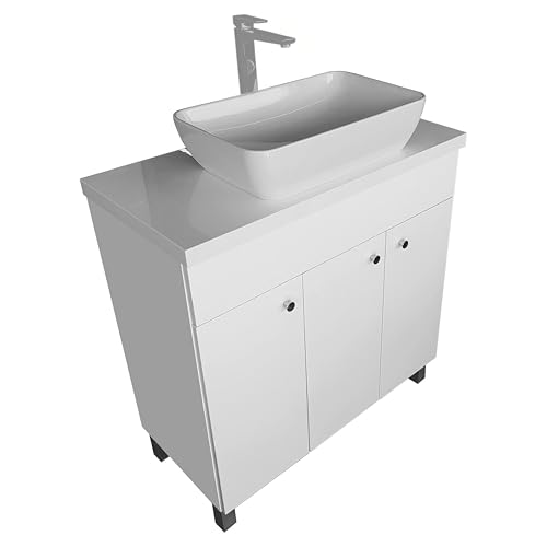 Waschbecken mit Unterschrank 80 cm Breit IGA SINK | Aufsatzwaschbecken mit Unterschrank | Badmöbel Set für Badezimmer & Gäste-WC | Waschtisch mit Unterschrank Stehend | Waschbeckenunterschrank Weiß von paplinskimoebel