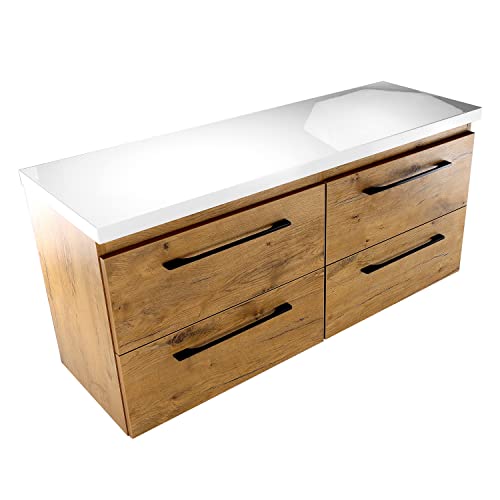 paplinskimoebel Badmöbel GIRONA Badschrank 120 x 39 x 51,5 cm, Badkommode x 4 Schubladen, badezimmermöbel Set unterschrank, Bad-Hängeschrank für Zwei Waschbecken, weiß lackierte Hochglanzplatte von paplinskimoebel