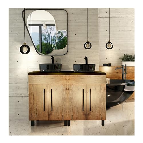 paplinskimoebel Badmöbel Vitoria Badschrank 120 x 40 x 84 cm, badezimmermöbel Set - waschbeckenunterschrank Holz 120 breit- Modernes Badezimmer - Schwarz + Eiche von paplinskimoebel