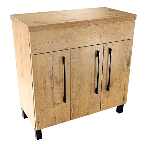 paplinskimoebel - Waschbeckenunterschrank mit Aufsatz 80 cm Breit Vittoria, Badezimmerschrank mit Arbeitsplatte, Unterschrank für Aufsatzwaschbecken, Waschtischunterschrank Holz - Eiche Lancelot von paplinskimoebel