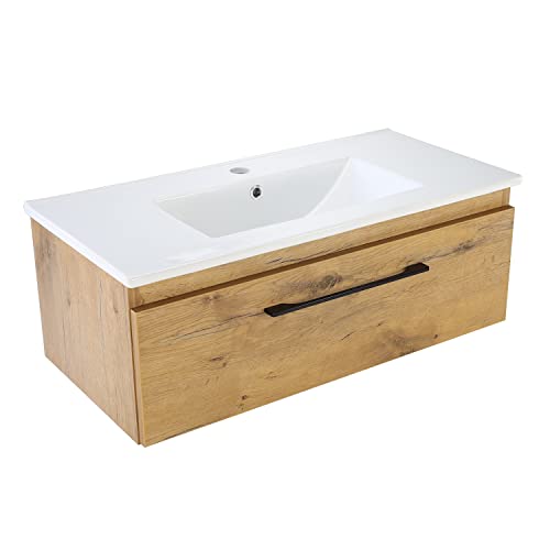 paplinskimoebel Badezimmer Badmöbel Unterschrank Schrank Waschbecken + Keramik-Waschtisch 80 x 39 x 30 cm aufsatzwaschbecken gesetzt mit waschbeckenunterschrank badschrank Holz mit Soft-Close-System von paplinskimoebel