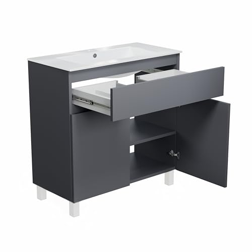 paplinskimoebel Waschbecken mit Unterschrank 80 cm Breit Ariza Sink, Waschbeckenunterschrank Hängend oder Stehend, Waschtisch mit Unterschrank für Badezimmer, Waschbeckenunterschrank Grau Matt von paplinskimoebel