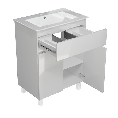 paplinskimoebel - Waschbecken mit Unterschrank 60 cm Breit Ariza Sink, Hängend oder Stehend, Waschtisch mit Unterschrank für Badezimmer, Waschbeckenunterschrank Weiß Hochglanz Front von paplinskimoebel