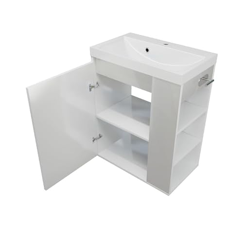 paplinskimoebel - Waschbecken mit Unterschrank SEVA, 57 cm Breite, Waschtisch Stehend oder Hängend, Badmöbel Set für Badezimmer, Waschbeckenunterschrank mit Toilettenpapierhalter - Weiß von paplinskimoebel