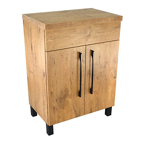 paplinskimoebel - Waschbeckenunterschrank mit Aufsatz 60 cm Breit Vittoria, Badezimmerschrank mit Arbeitsplatte, Unterschrank für Aufsatzwaschbecken, Waschtischunterschrank Holz - Eiche Lancelot von paplinskimoebel