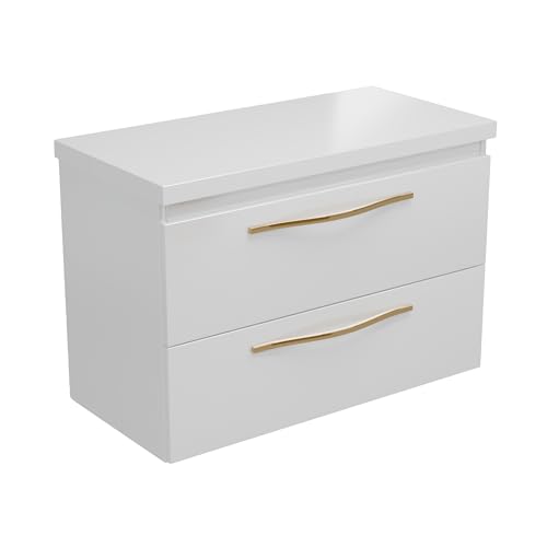 paplinskimoebel - Waschbeckenunterschrank mit Aufsatz 80 cm Breit Girona, Badezimmerschrank mit Aufsatz, Unterschrank für Aufsatzwaschbecken, Waschtischunterschrank Hochglanz - Weiß/Weiß von paplinskimoebel