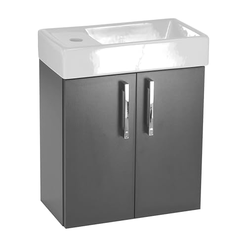 paplinskimoebel Waschbecken mit Unterschrank 41 x 50 x 21.5 cm (BxHxT) Majorka, Badezimmerschrank hängend, Waschtisch mit Unterschrank, Badezimmermöbel für Gäste WC, Waschbeckenunterschrank - Grau von paplinskimoebel