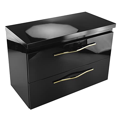 paplinskimoebel - Waschbeckenunterschrank mit Aufsatz 80 cm Breit Girona, Badezimmerschrank mit Aufsatz, Unterschrank für Aufsatzwaschbecken, Waschtischunterschrank Hochglanz - Schwarz/Schwarz von paplinskimoebel