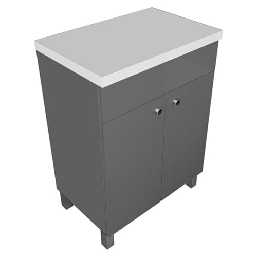 paplinskimoebel Badezimmerschrank mit Aufsatz IGA TOP für Badezimmer | Waschbeckenunterschrank Stehend | Badschrank 60 cm Breit | Graphit Badezimmerschrank mit 2 Türen | Schrank für Waschtischaufsatz von paplinskimoebel