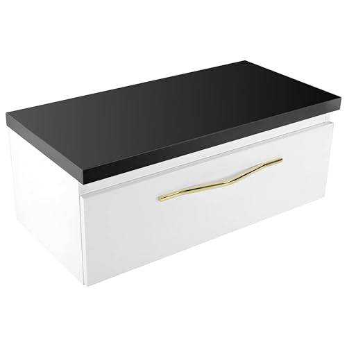 paplinskimoebel - Waschtischunterschrank für Aufsatzwaschbecken 80 cm Breit Merida Top, Badezimmer Waschbeckenunterschrank Badschrank - Bad Waschtischunterschrank Weiße mit Schwarz Arbeitsplatte von paplinskimoebel