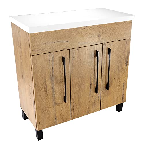 paplinskimoebel - Waschbeckenunterschrank mit Aufsatz 80 cm Breit Vittoria, Badezimmerschrank mit Arbeitsplatte, Unterschrank für Aufsatzwaschbecken, Waschtischunterschrank Holz - Eiche + Weiß von paplinskimoebel