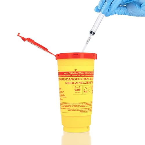 HaseMed Kanülenabwurfbehälter - 1 Stück, Biohazard Entsorgungsbox für Nadeln, Spritzen und scharfe Gegenstände, sicher, hygienisch, mit rotem Deckel, für Kliniken und Pflegeeinrichtungen (500 ml) von parahealth