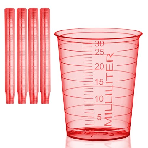 HaseMed Medizinbecher 30ml, graduiert, Kunststoffbecher für Medizin, Labor, Proben und Haushalt, hygienisch & vielseitig, 80 Stück im Set (Rot) von parahealth