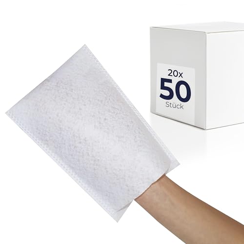 parahealth HaseMed Einmal-Waschhandschuhe (15x22 cm), 20x50 Stück | Hygienische & weiche Einmal-Waschhandschuhe für die Körper- & Intimpflege | Hautfreundlich & saugstark aus reißfestem Vliesstoff von parahealth