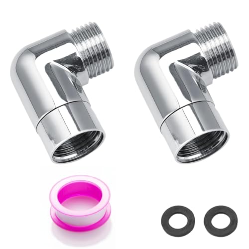 parallelower 2 Stück 90 Grad Handbrause Adapter Duschschlauch Adapter Regendusche Duschkopf Adapter Winkelstück mit Unterlegscheiben für Wandbrausen Handbrausen Duschfilteranschluss von parallelower