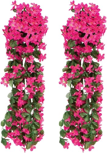 parallelower 2 Stück Kunstblumen Hängend 70CM Kunstblumen Hgende Blumen Hängend Künstlicher Efeu mit Rose Rot Blauregen Hängende Kunstblumen für Büro Zuhause Dekoration Hausgarten Party Hochzeit von parallelower