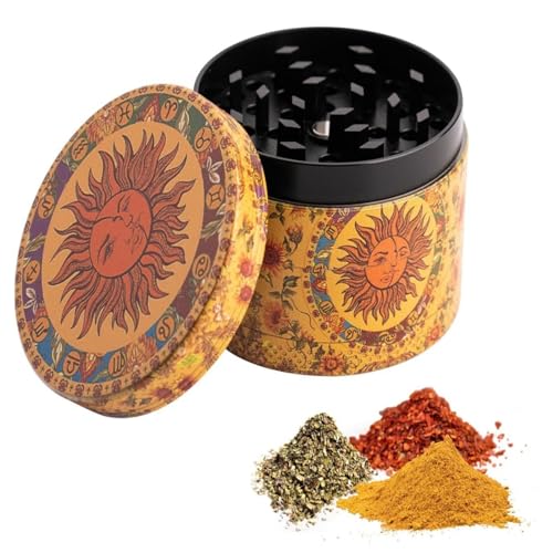 parallelower Grinder Kräutermühle Pollen Grinder Vintage Sun Metall Mahlwerk mit Pollen Scraper für Spice Herb Mit Sieb (50 mm) von parallelower