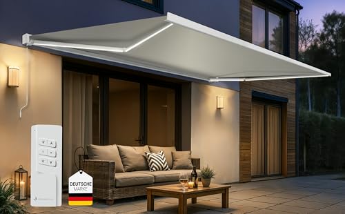 paramondo Elektrisch Kassettenmarkise Quadris mit LED Beleuchtung, Markise Gelenkarmmarkise Sonnenmarkise Sonnenschutz, mit jarolift Funkmotor & Funkhandsender, komplett vormontiert, 4,45 x 3,5 m paramondo Elektrisch Kassettenmarkise Quadris mit LED Beleuchtung, Markise Gelenkarmmarkise Sonnenmarkise Sonnenschutz, mit jarolift Funkmotor & Funkhandsender, komplett vormontiert, 4,45 x 3,5 m von paramondo